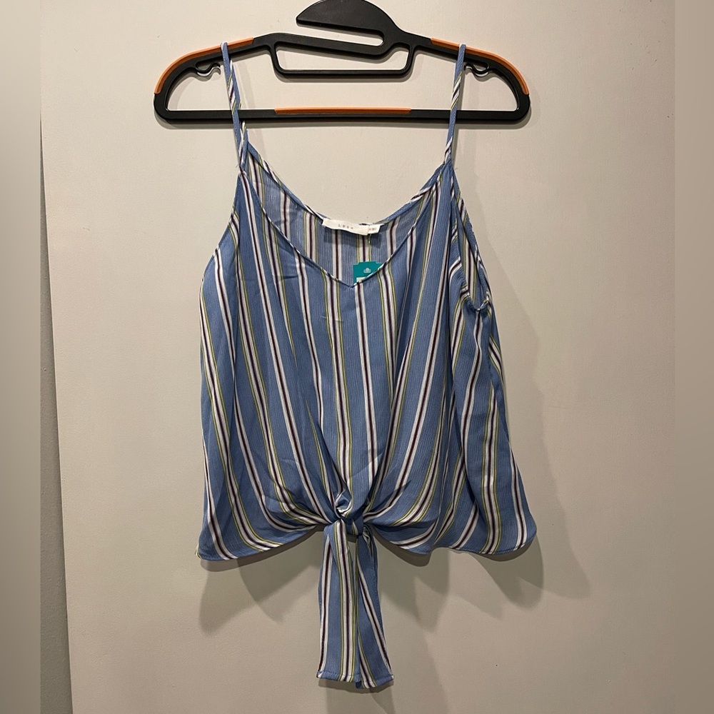 NWT - Striped Blue Tie-Front Cami Top